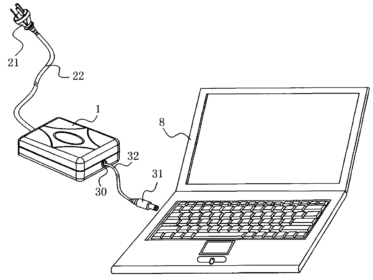 Line concentration power adapter for notebook computer