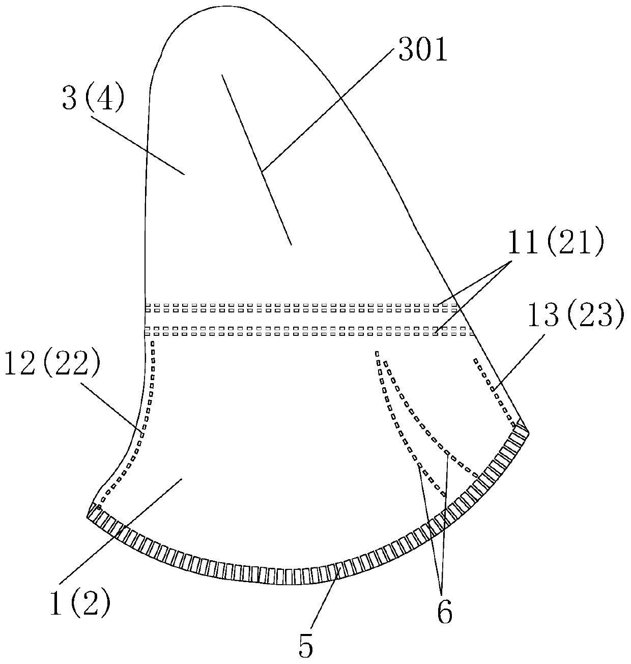 Nose-bridge-free protective mask and high-speed rotary die cutting production process and production equipment thereof