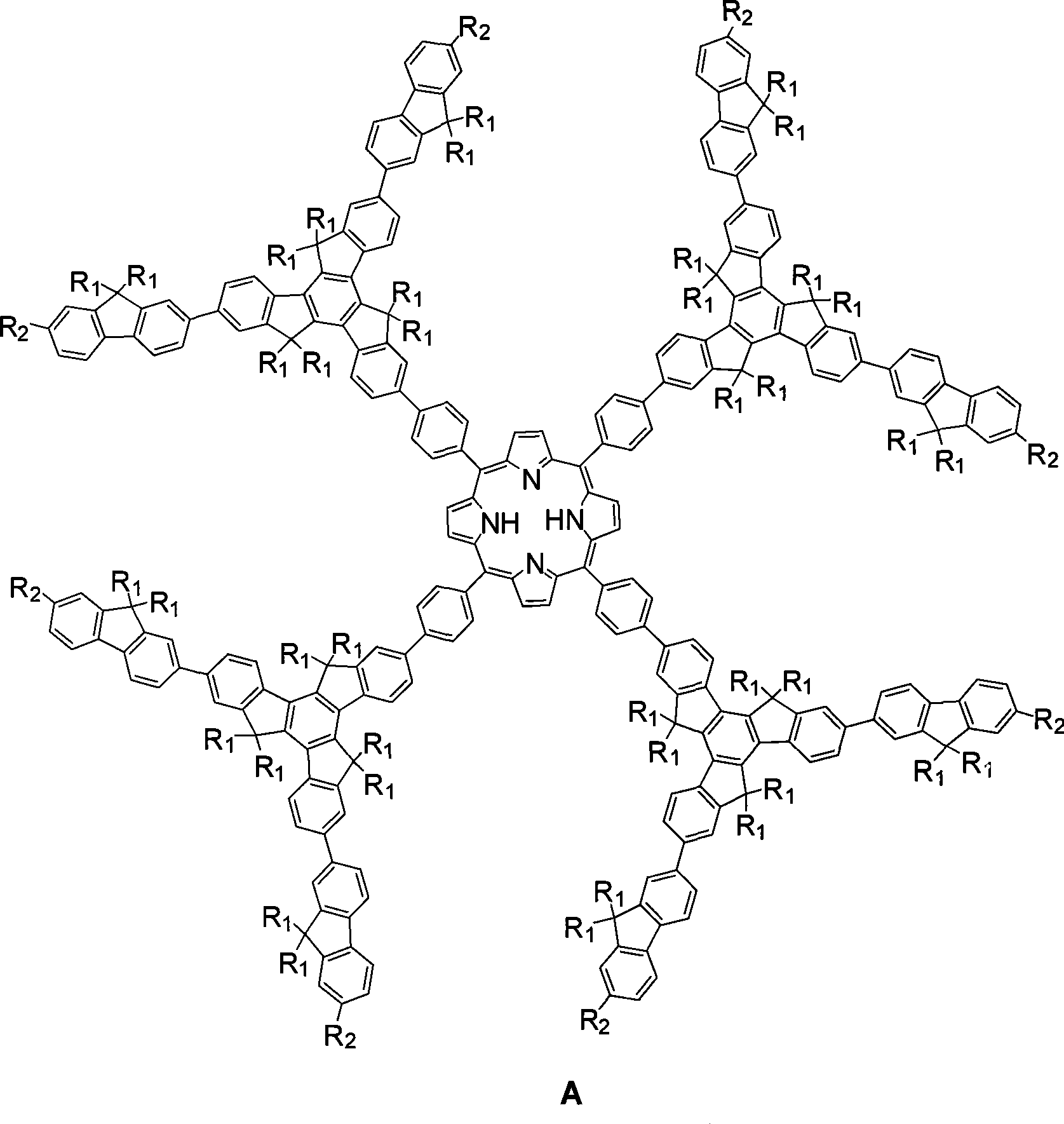 Conjugated dendritic electrically-induced pure red material and preparation method and use thereof