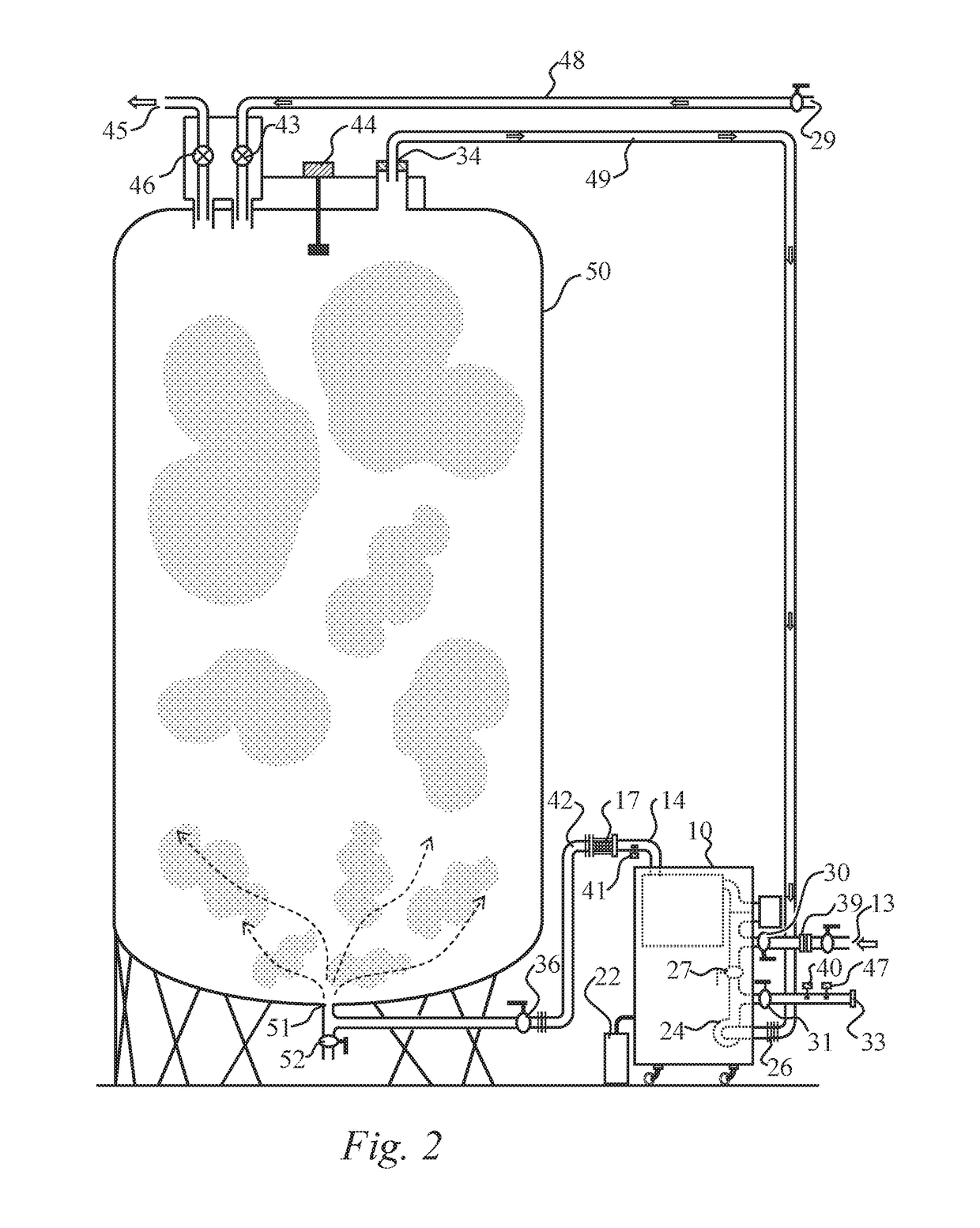 System, method and process for disinfection of internal surfaces in aseptic tanks and pipelines by flooding with sanitizing fog