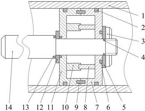 Combined connection device for preventing piston from rotating in radial direction and moving in axial direction