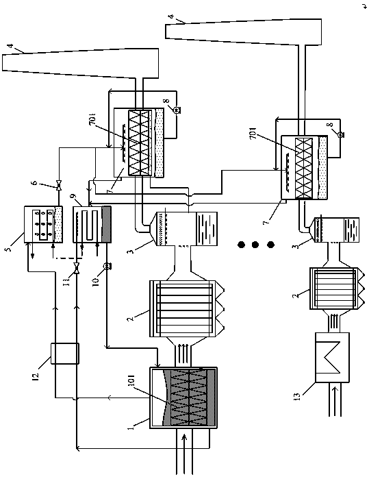 Boiler wet flue gas condensing, water-collecting and fog-clearing system utilizing power station waste heat to refrigerate