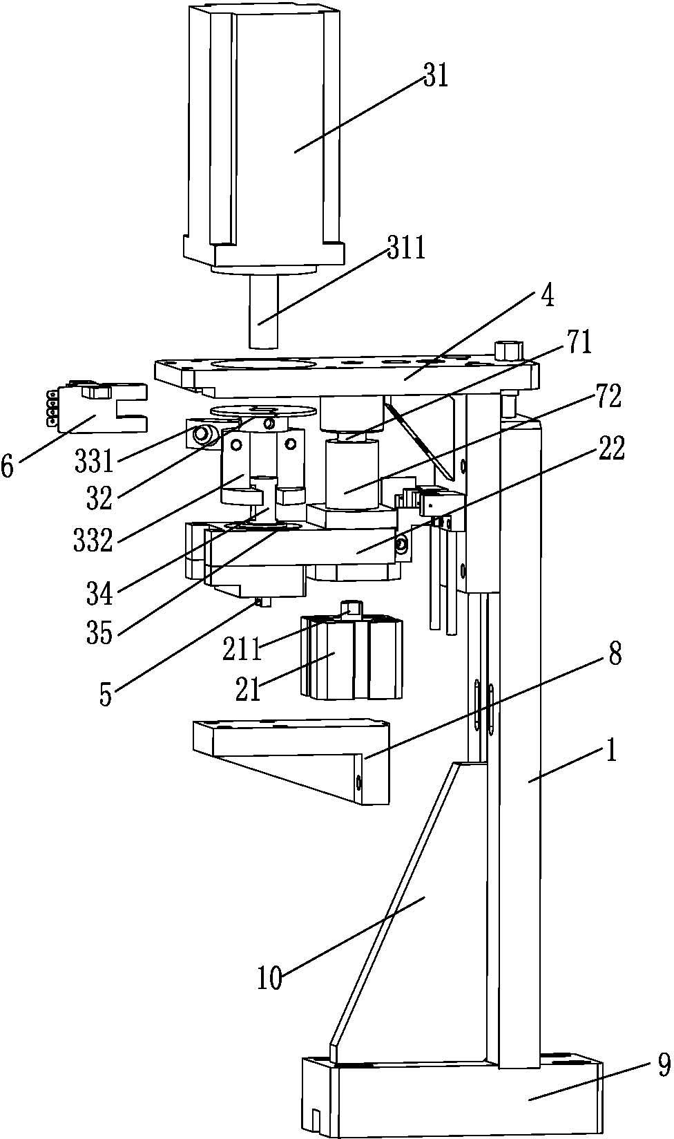 Chip turning device for surface-mounted device (SMD) light-emitting diode (LED) patch light splitting machine