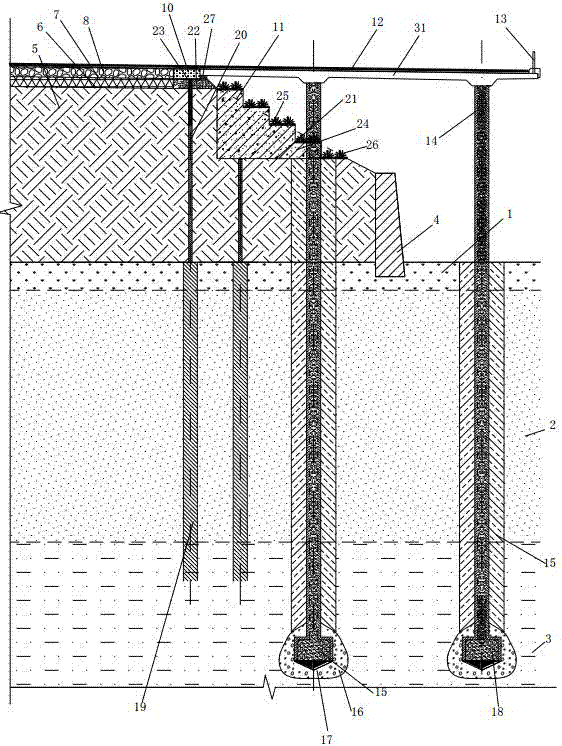 A roadbed pile-slab width-splicing structure and its construction method