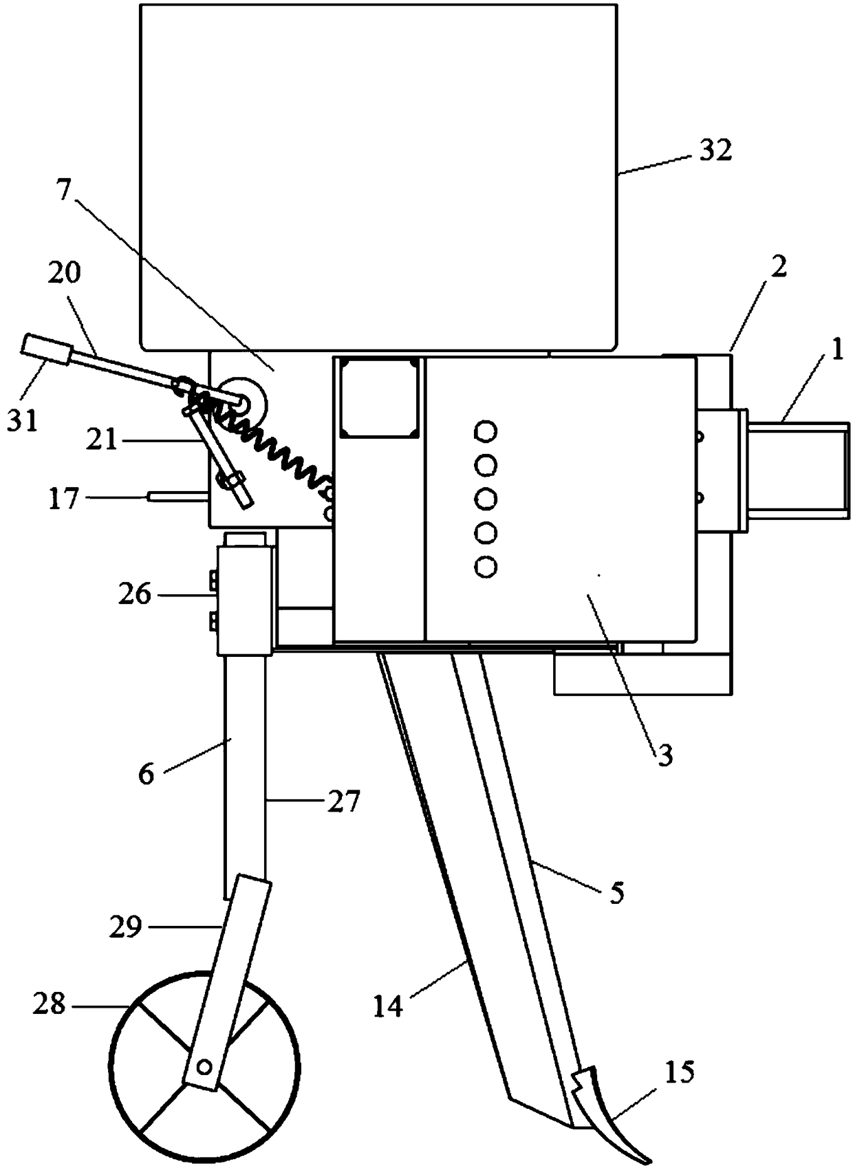 Furrowing, fertilization and earthing integrated machine for banana plantation