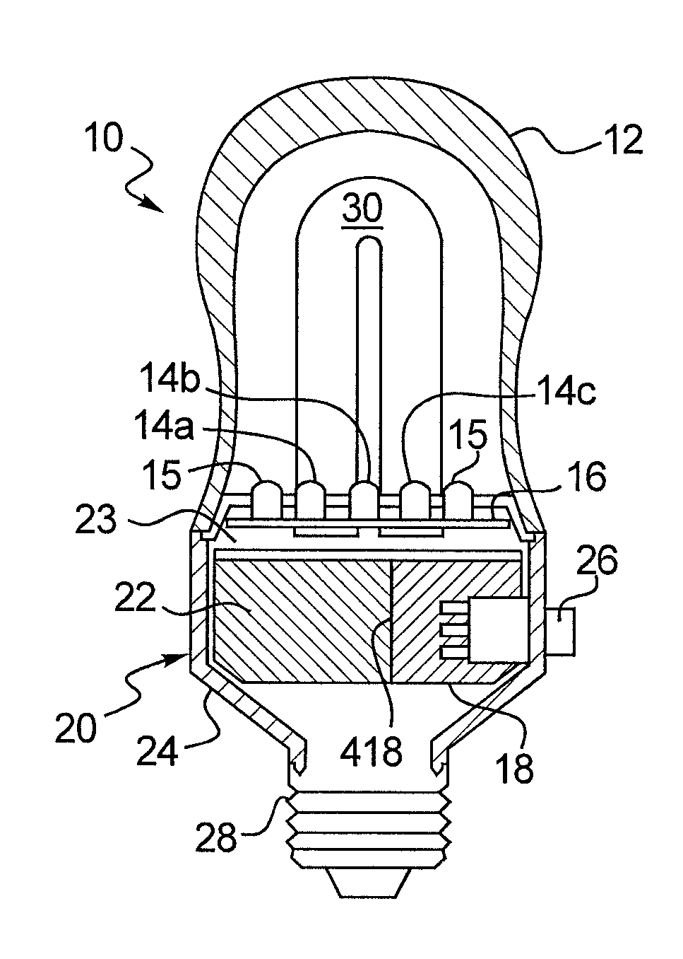 Combination white light and colored LED light device with active ingredient emission