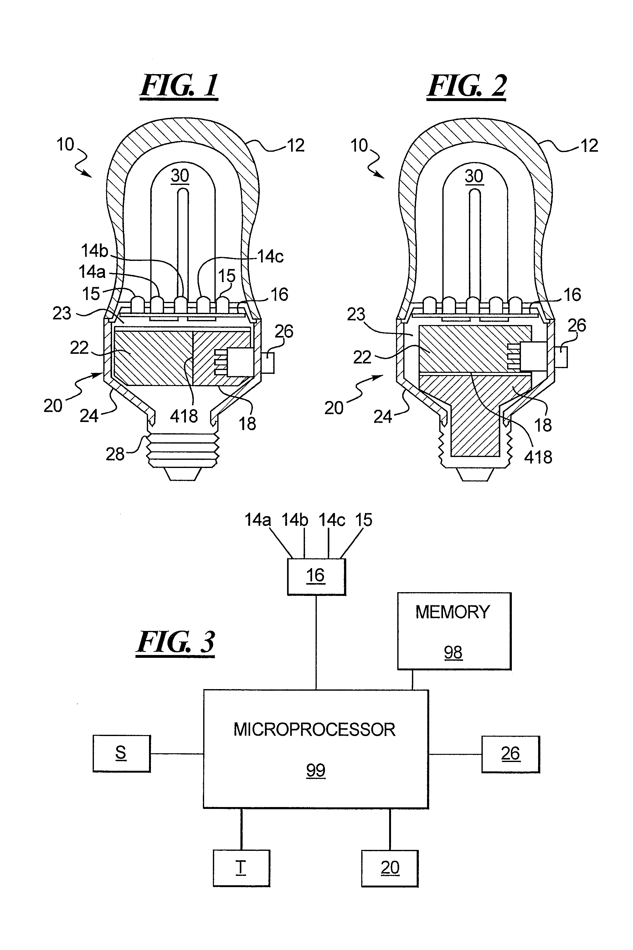 Combination white light and colored LED light device with active ingredient emission