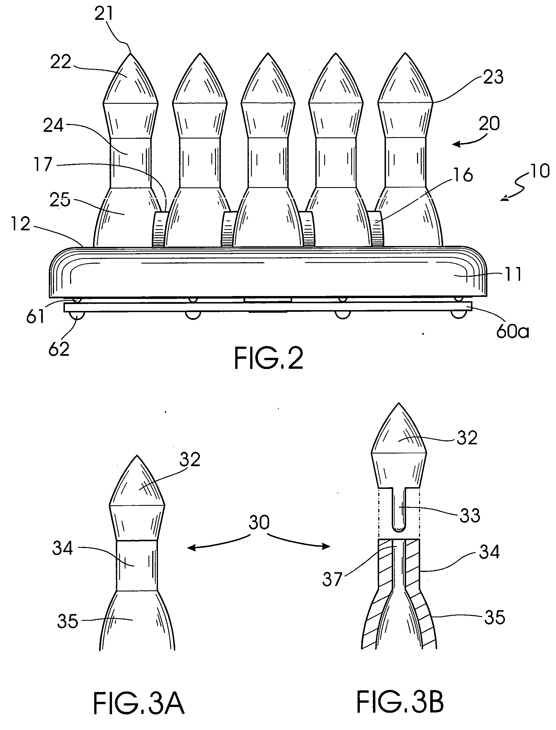 Bulbous pin implement holder and tip protector for various sized implements