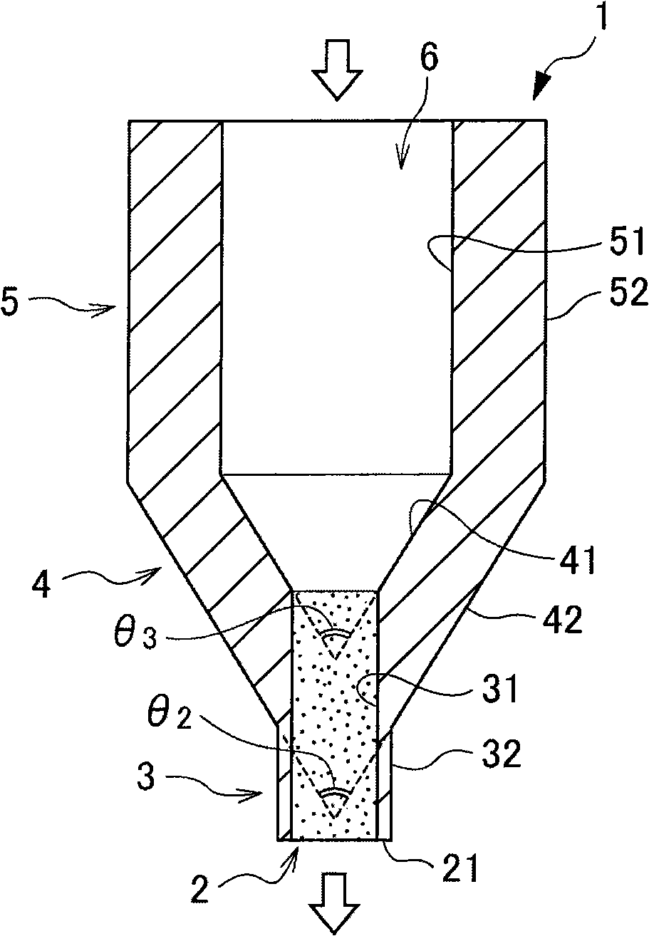 Melt material outlet nozzle