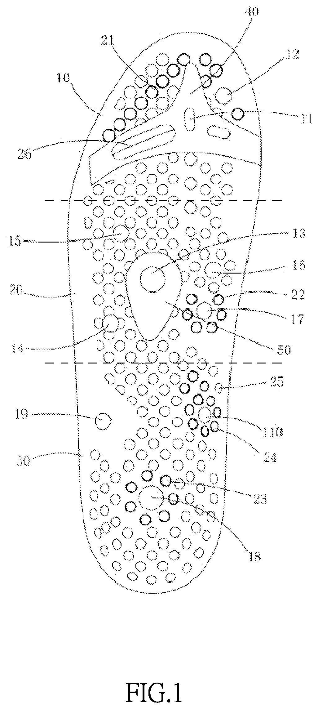 Magnetic acupoint massage insole for conditioning chronic diseases