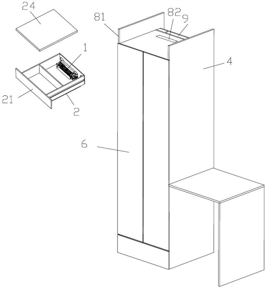 Detachable internal circulation air suction assembly and clothes care cabinet