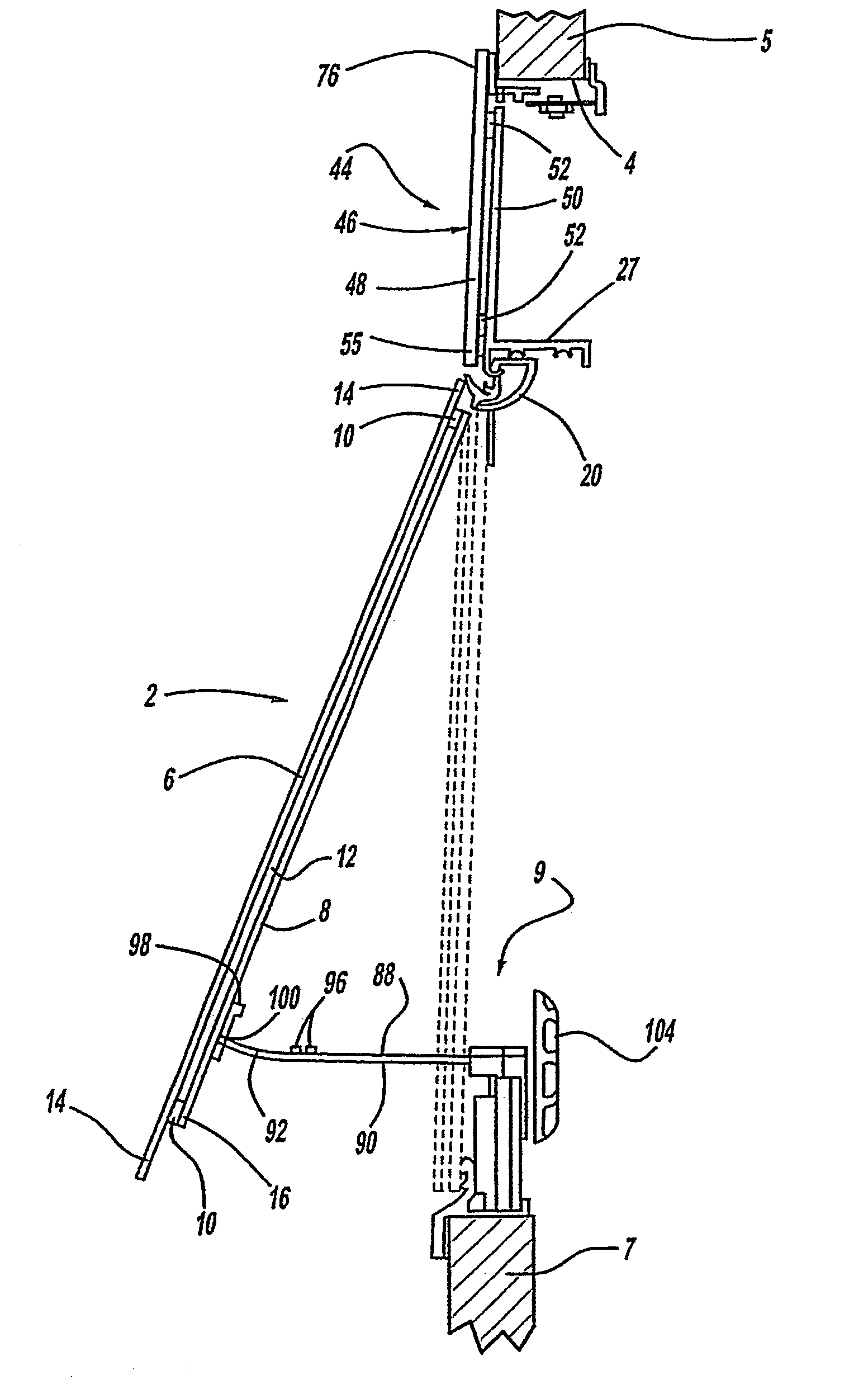 Awning-type insulated glazing assembly