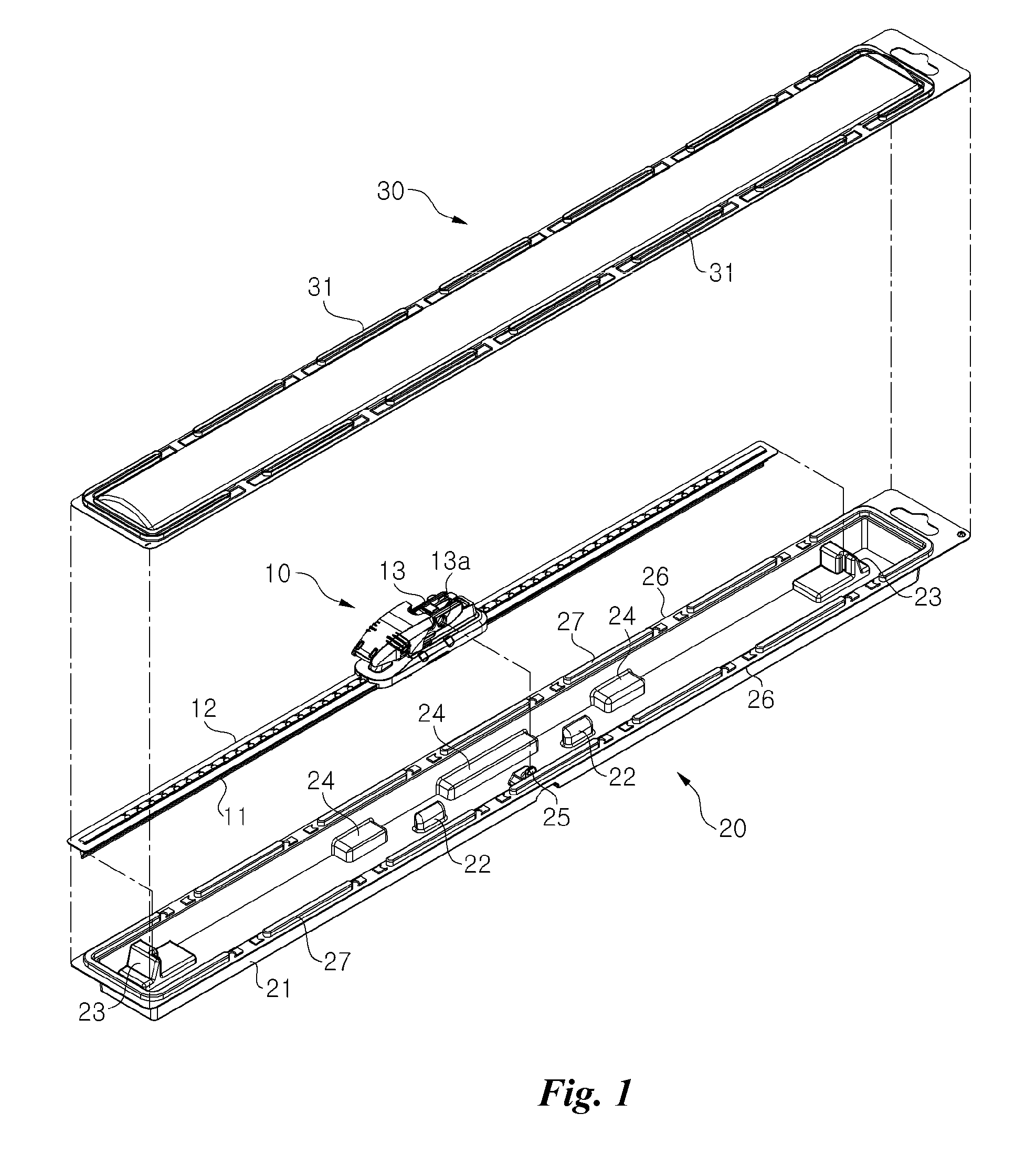 Packaging case for a wiper blade