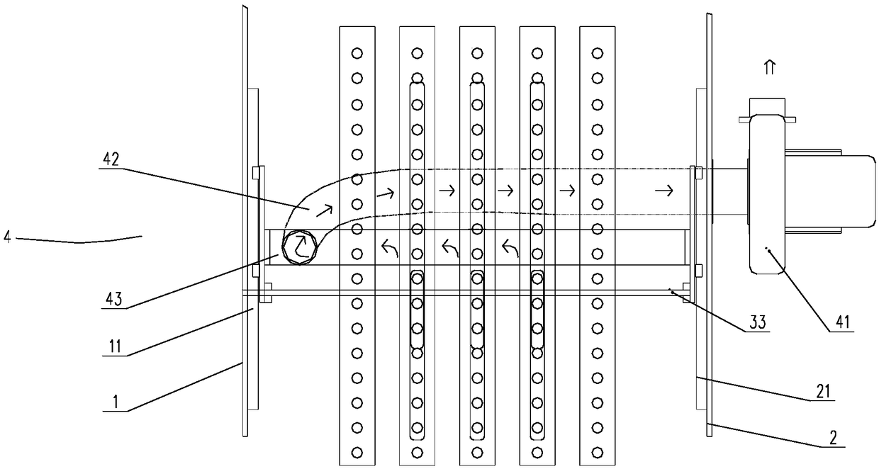 Paper conveying equipment with air suction mechanism moving along with baffle at paperboard discharge position