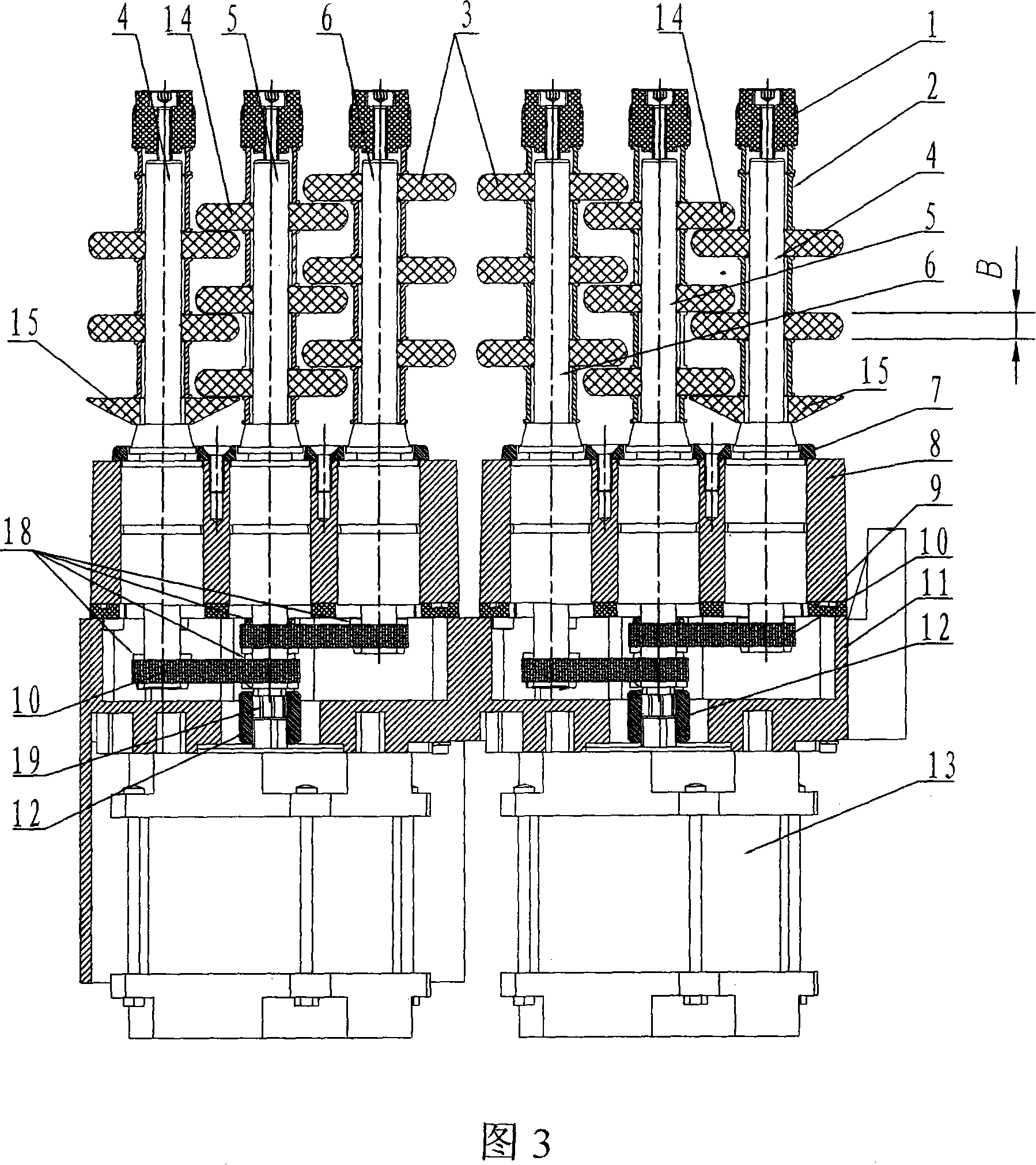 Composite double ingot set false twisting device of false-twist texturing machine