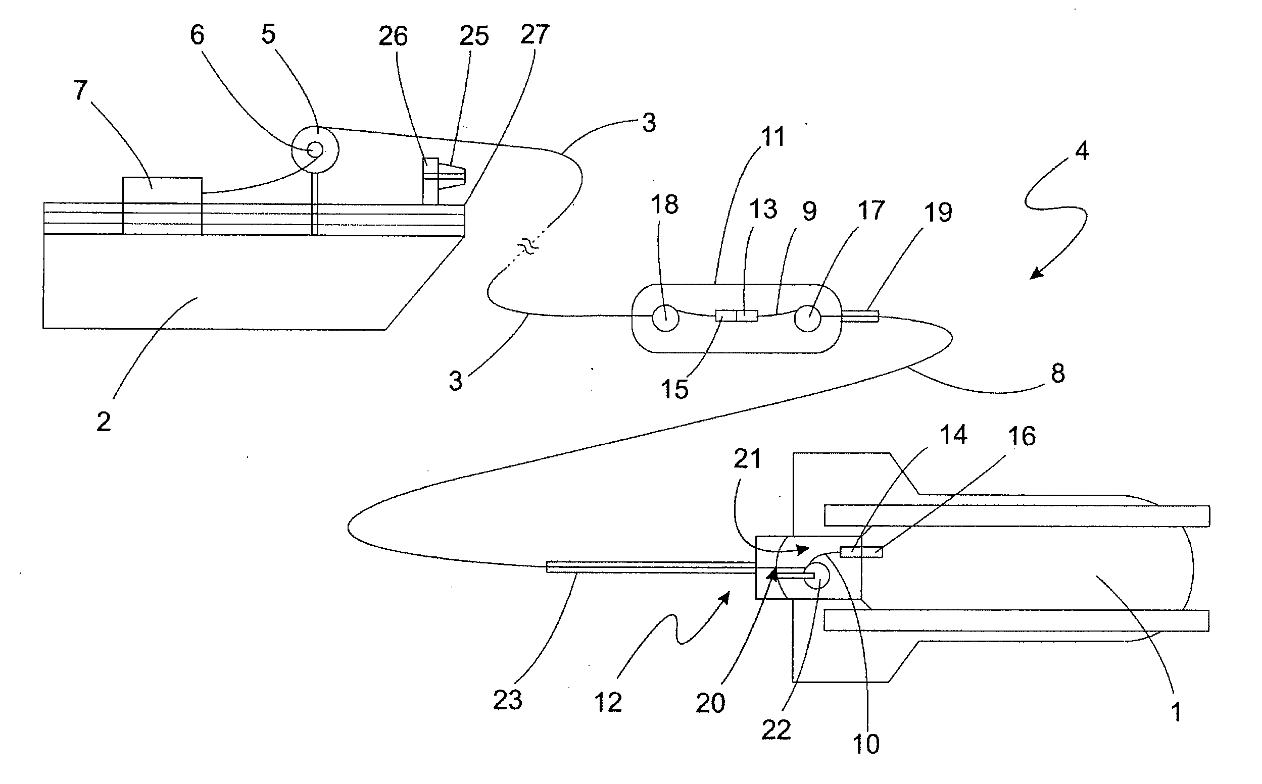 Unmanned underwater vehicle and device for connection of an optical waveguide cable to an unmanned underwater vehicle