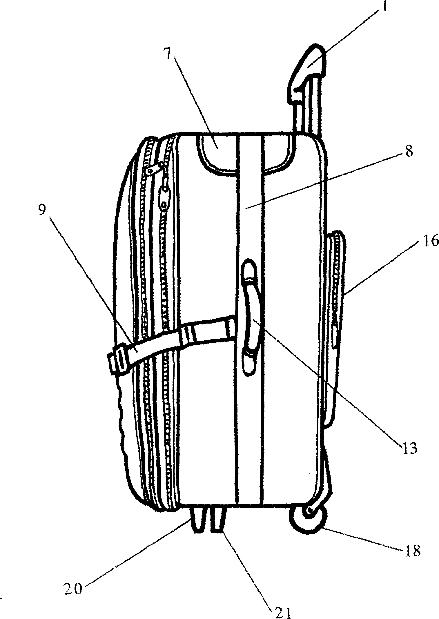 Draw bar box with four wheels and armbraces