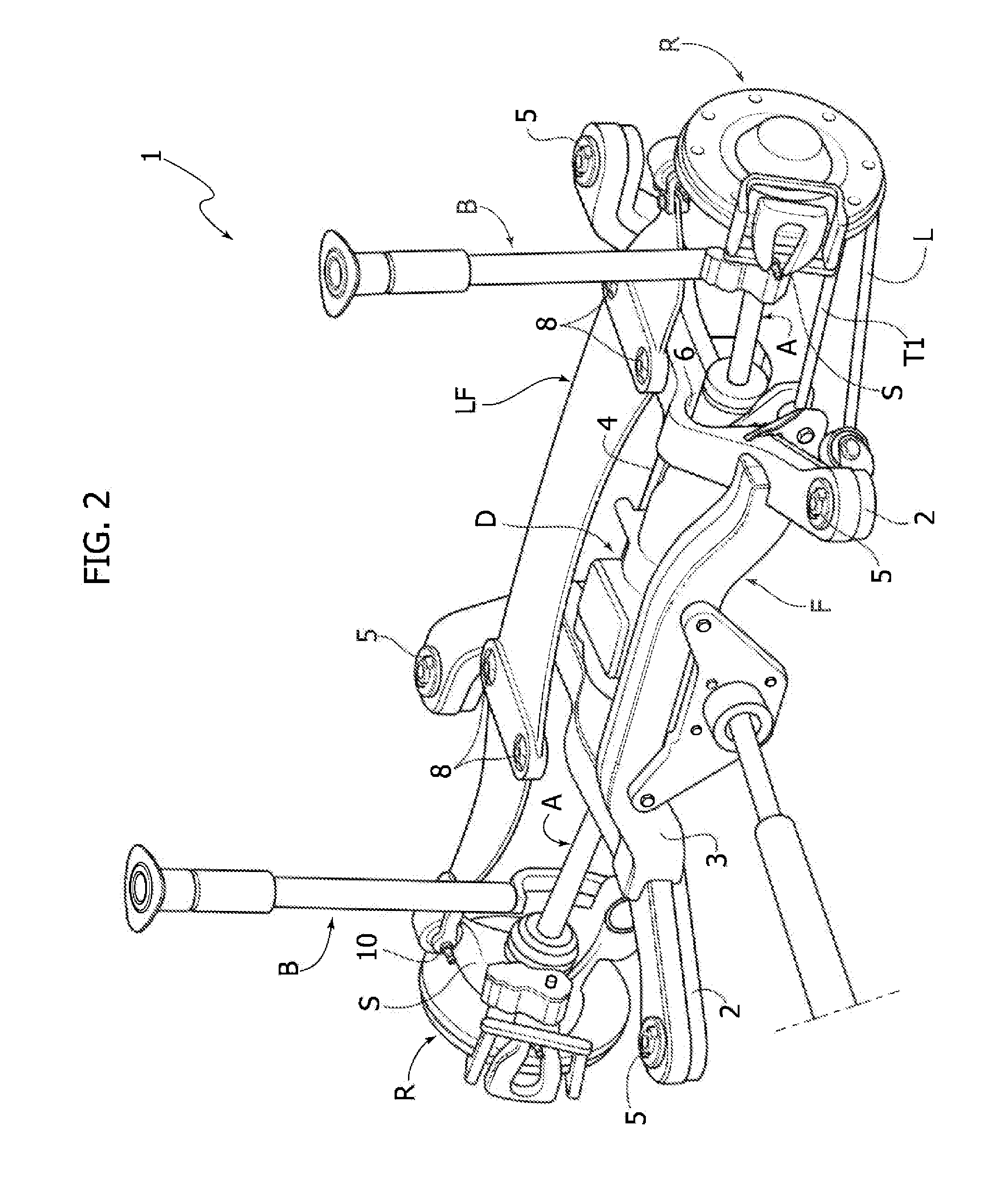 Motor-vehicle multi-link suspension system including a transverse leaf spring