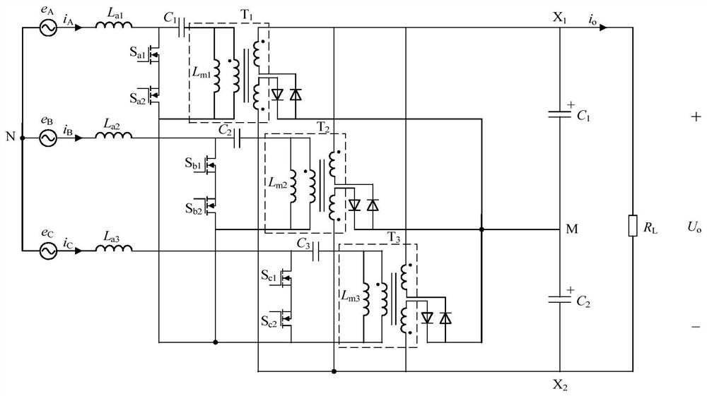 Three-phase three-level rectifier based on three-winding isolation transformers