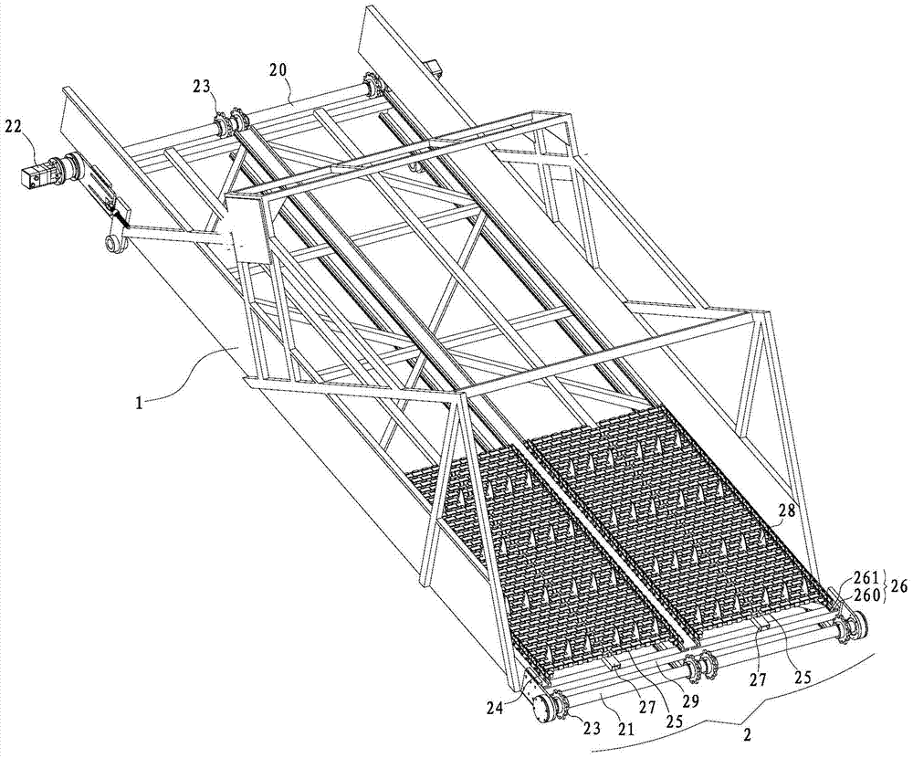 Conveying device and front cabin collection system for flotsam and weed collection