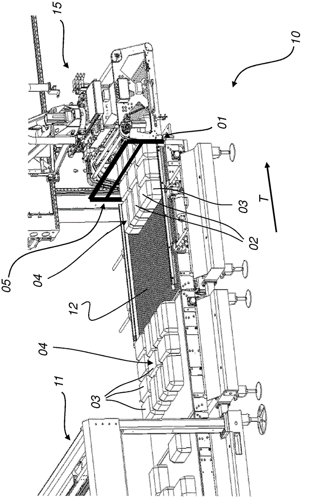 Device and method for applying an adhesive friction increasing material on an upper surface batch of a stack layer