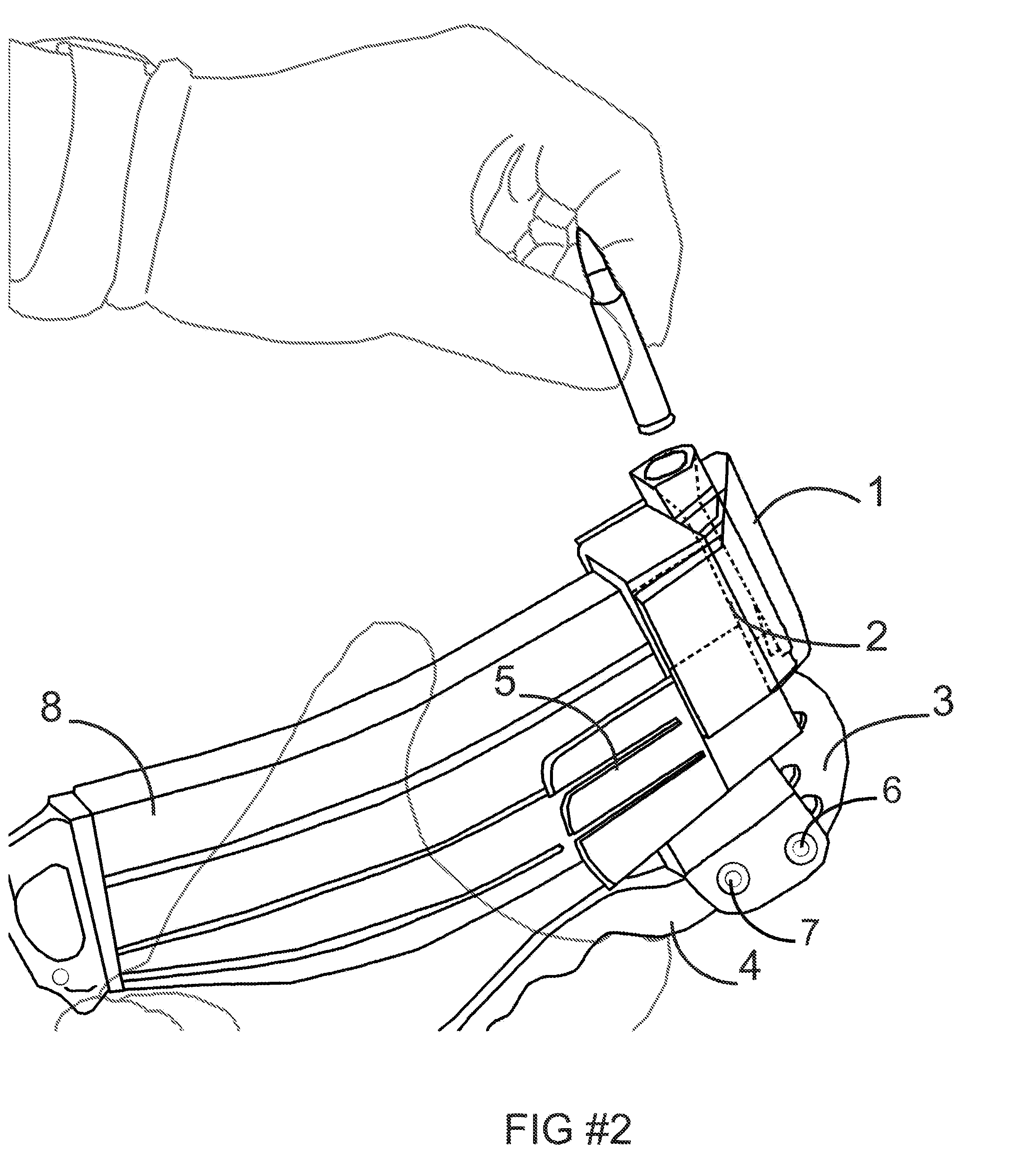 Magazine Loading Device for Loading Bullets or Cartridges into a Magazine