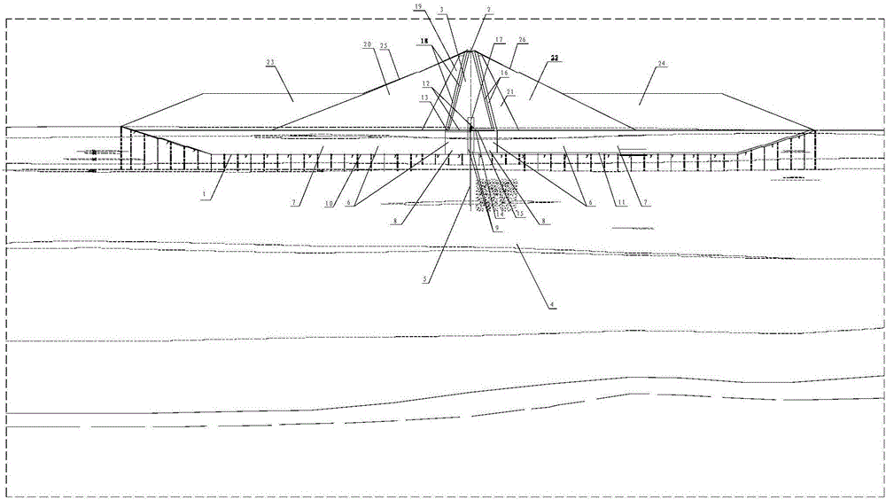 High dam structure built on deep overburden of soil material shortage area