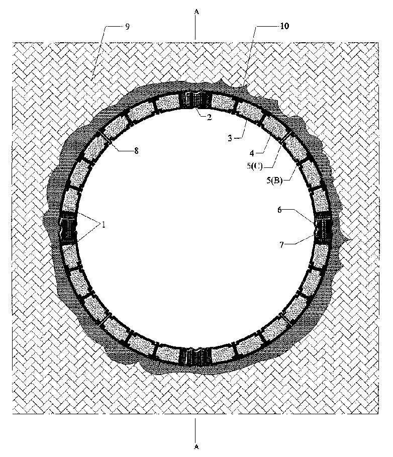 Hooping housing charging-type flexible yield lining and constructing method for tunnel supporting