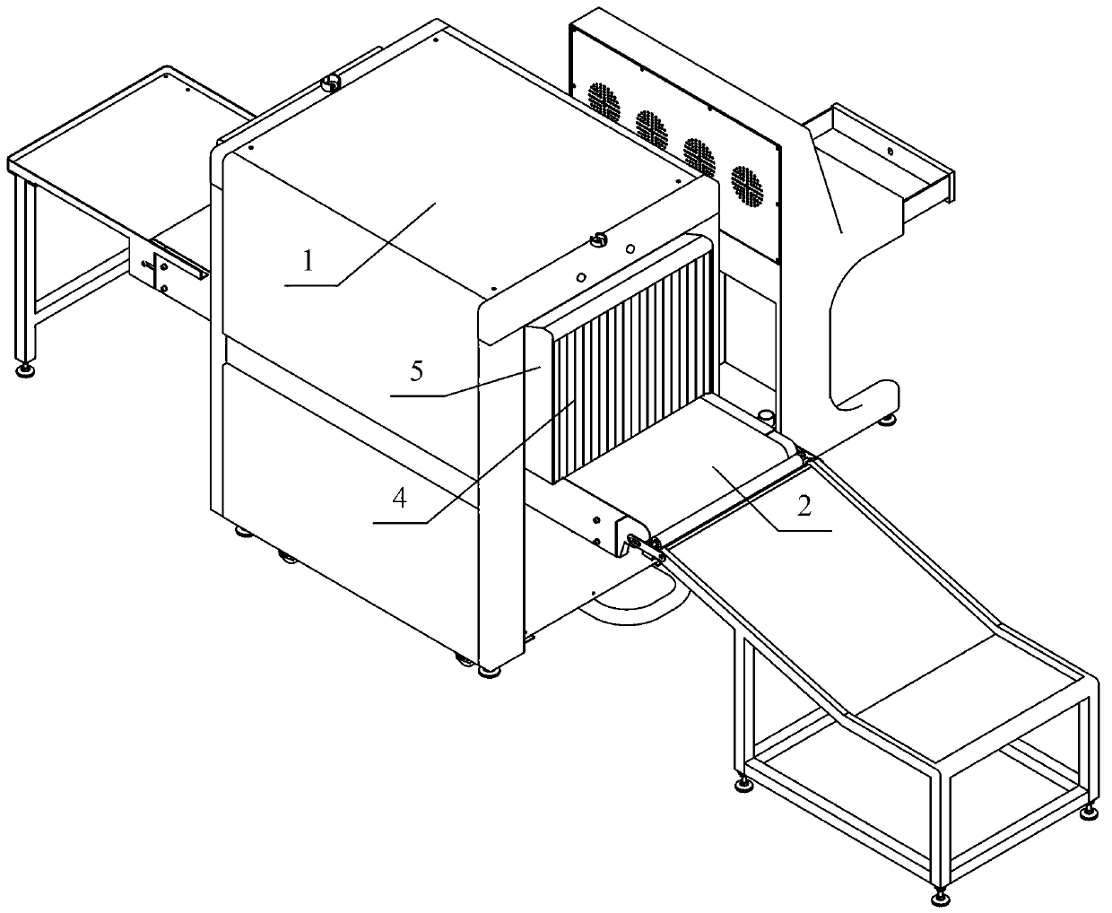 Device reducing radiation leakage during screening machine luggage passing process