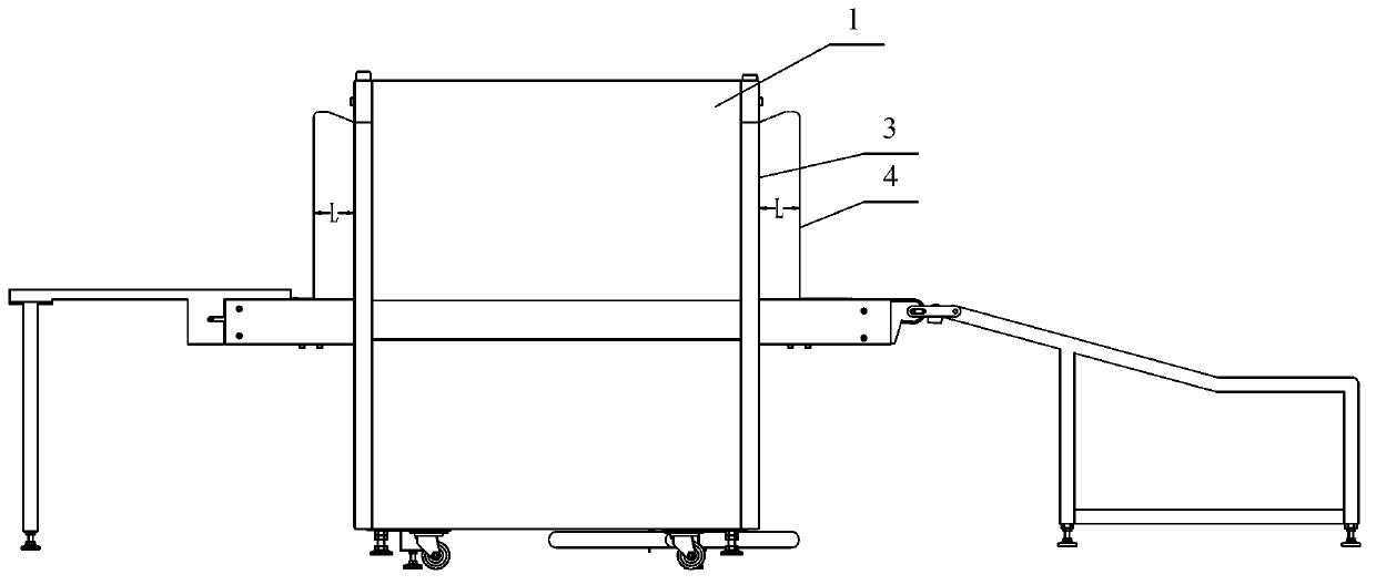 Device reducing radiation leakage during screening machine luggage passing process