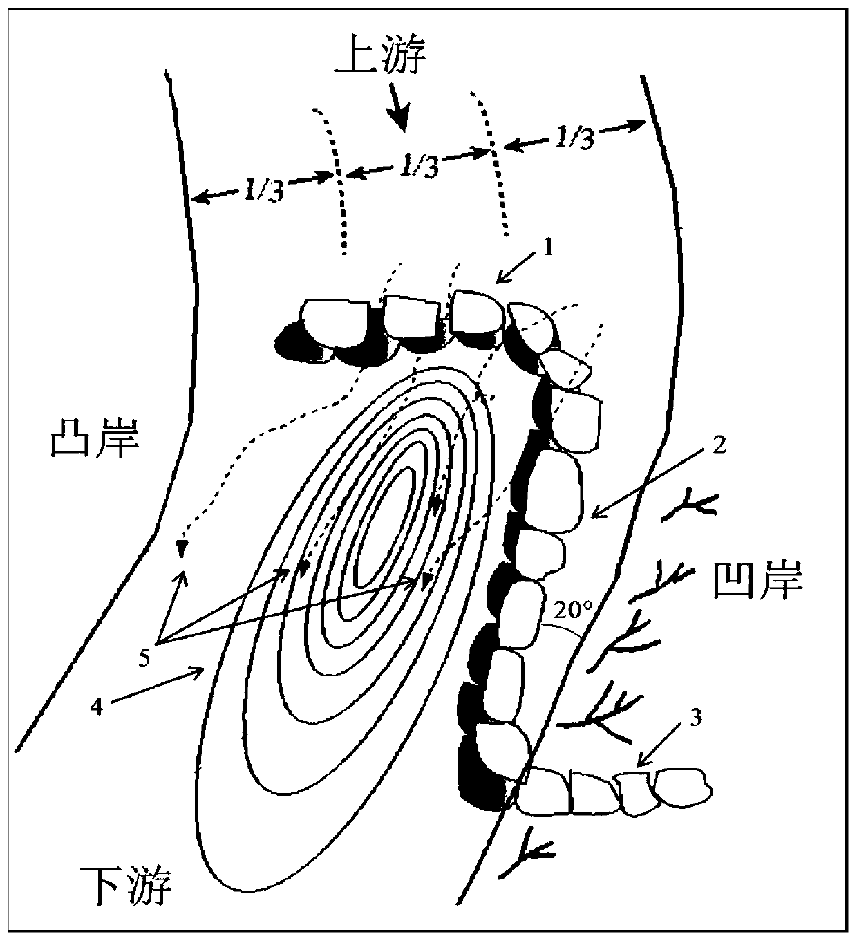 Protective structure and protective method for preventing erosion of concave bank of river course