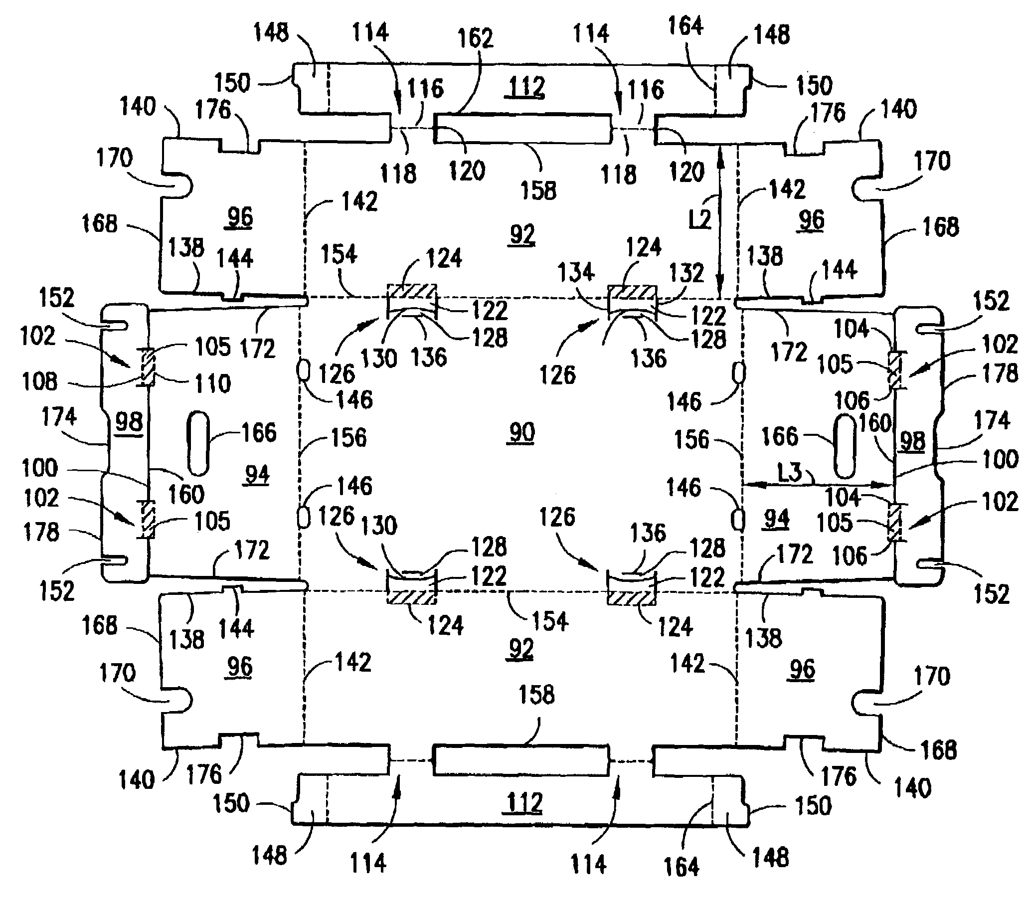 Self-locking stackable tapered container with partial top stucture