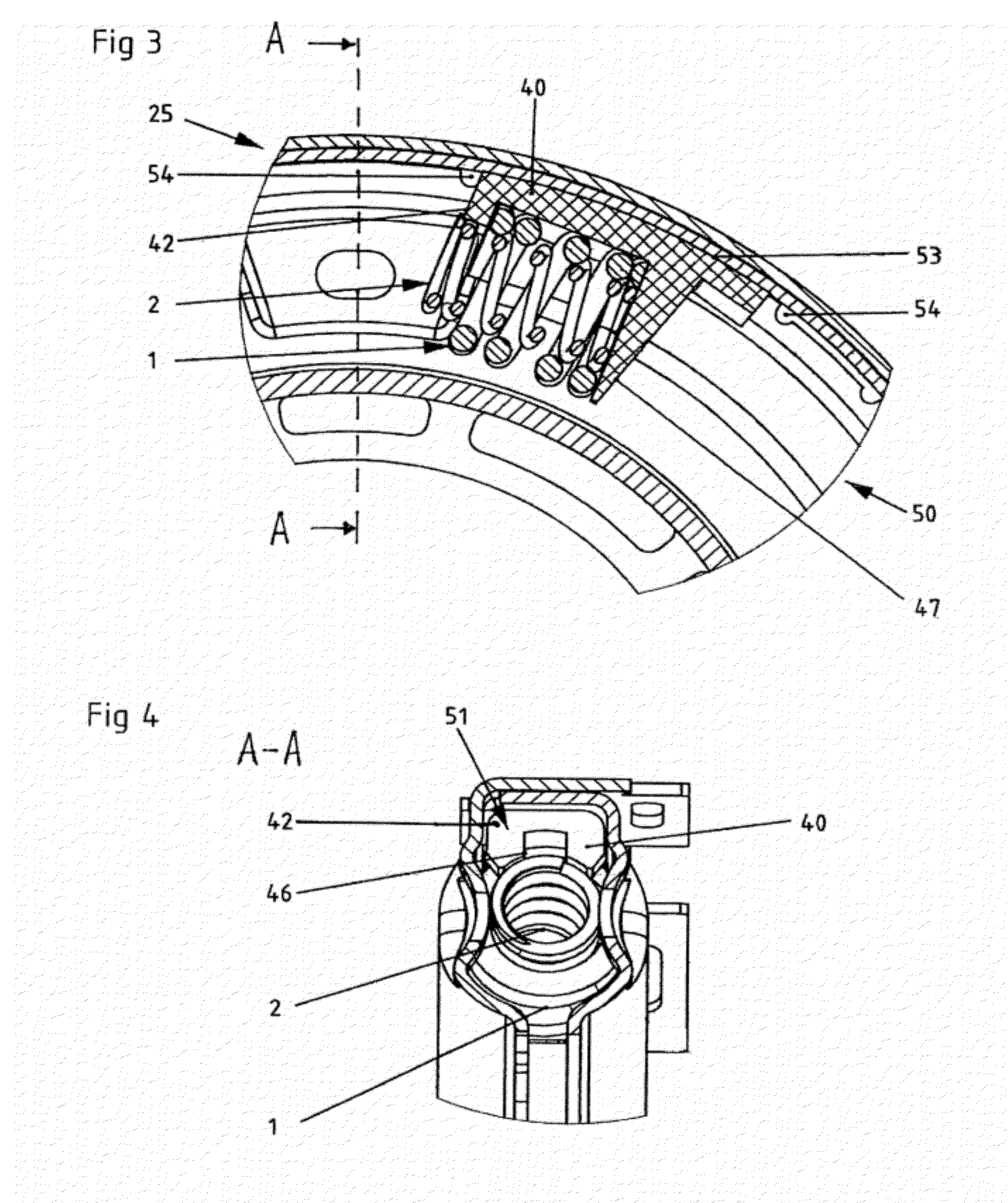 Shoe having a spring position limitation, or torsional oscillation damper having such a shoe