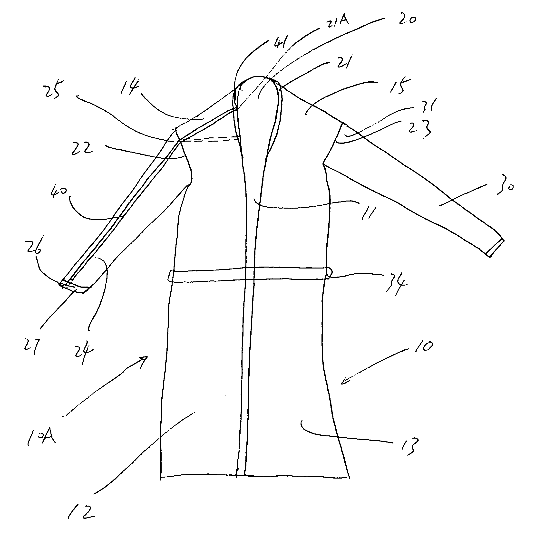 Bathrobe having an arm access in the form of an openable seam