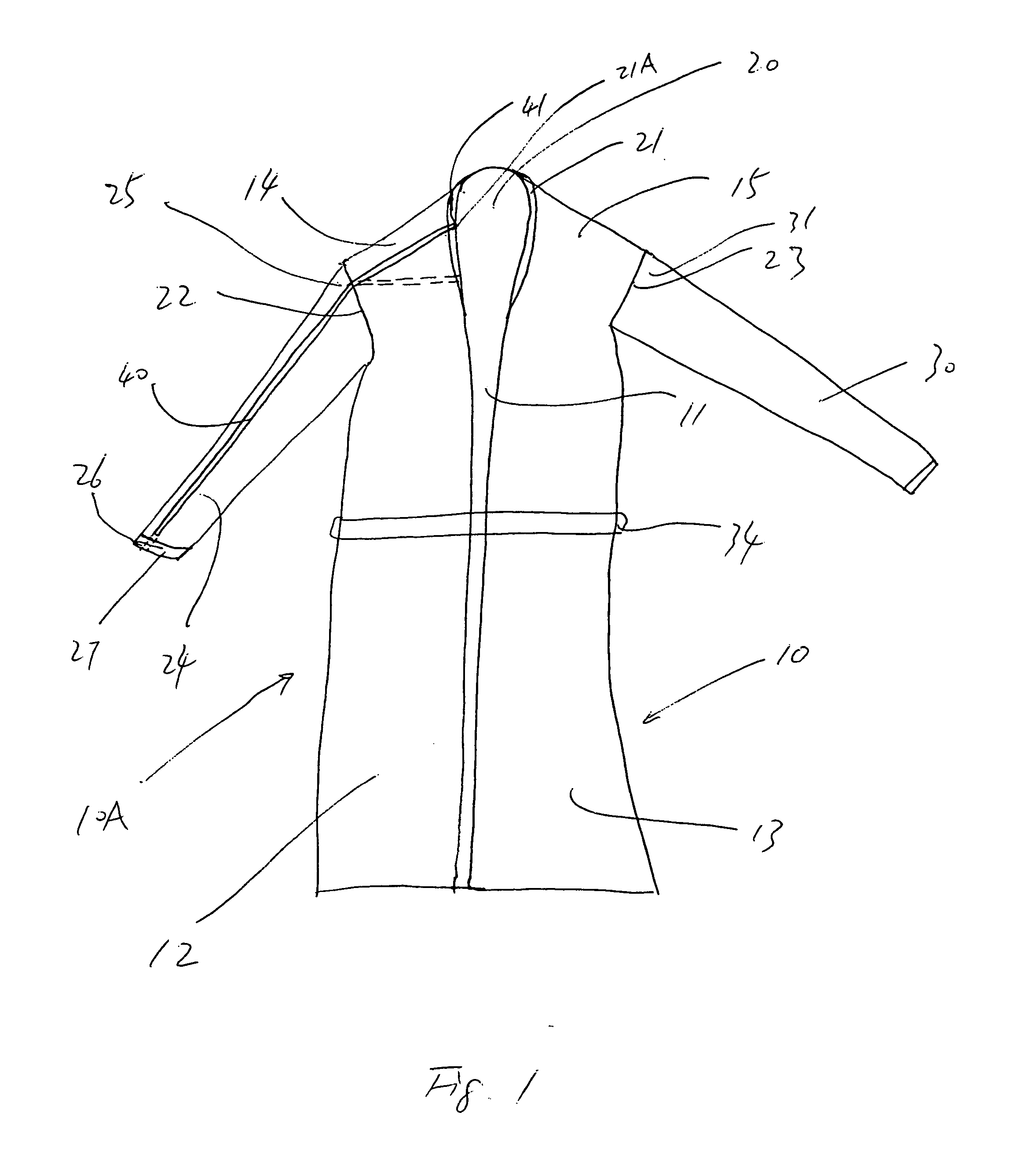 Bathrobe having an arm access in the form of an openable seam