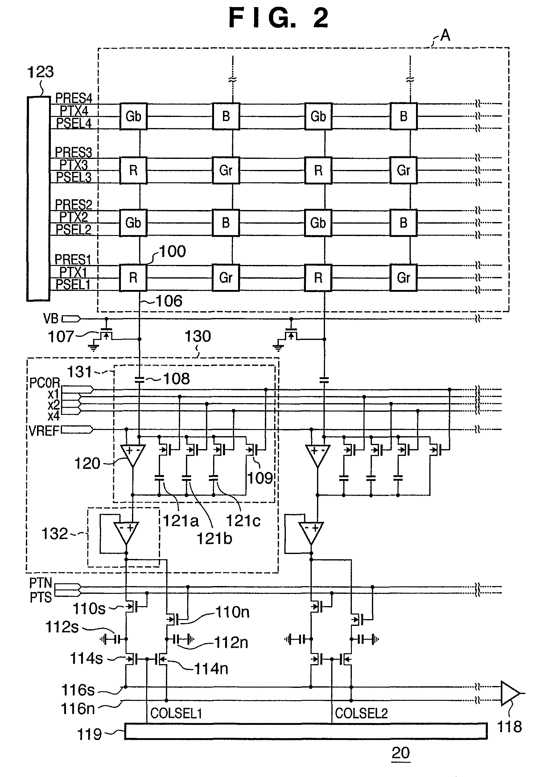 Photoelectric conversion device and image capturing device with variable amplifier for amplifying signal by a selected gain