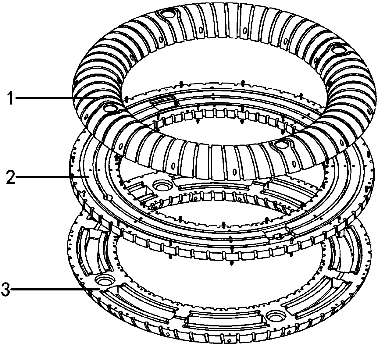 A three-dimensional space forming structure of high magnetic flux helical magnet for vacuum environment