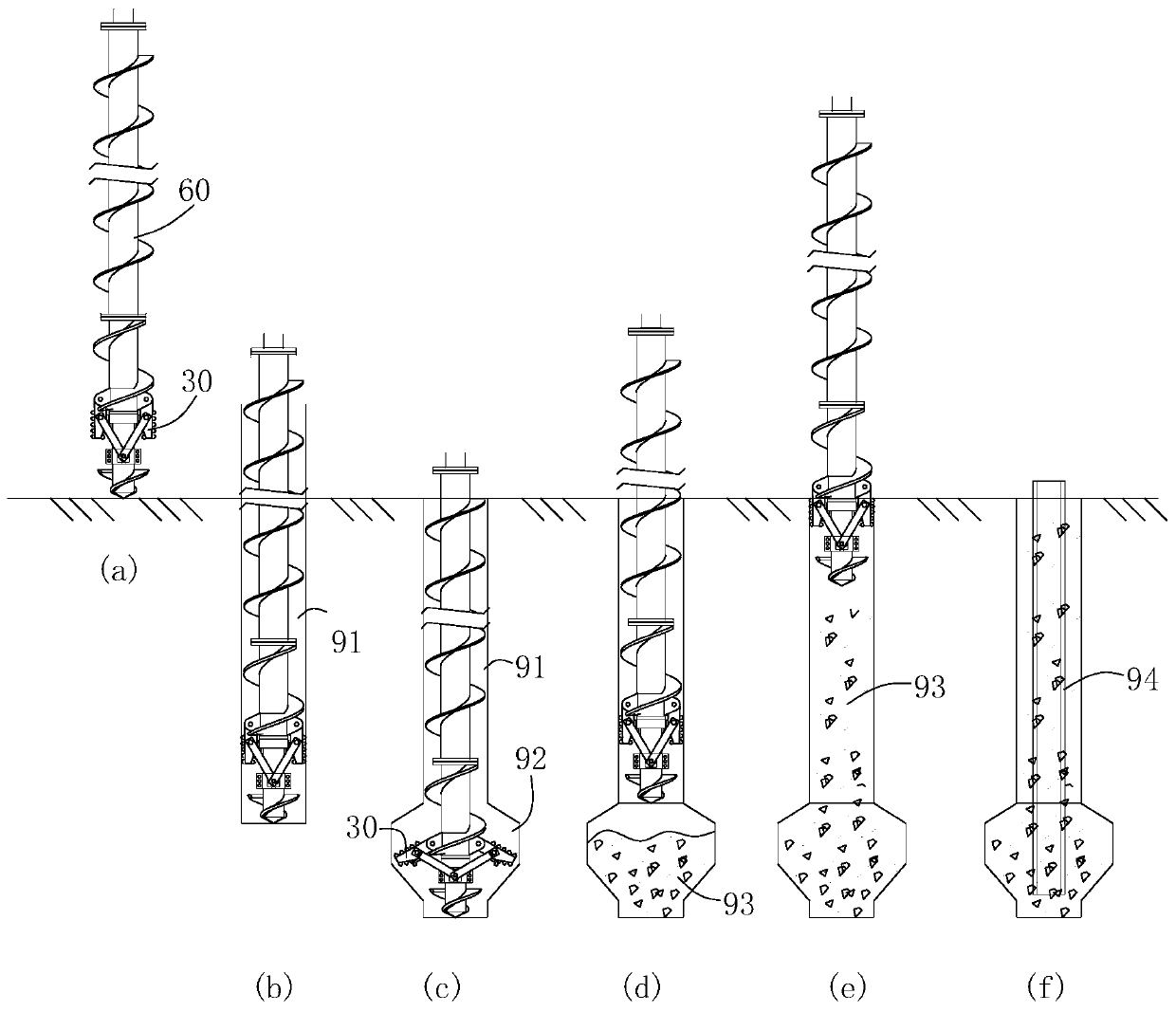 Variable cross-section spiral drilling tool and construction method of variable cross-section cast-in-situ bored pile