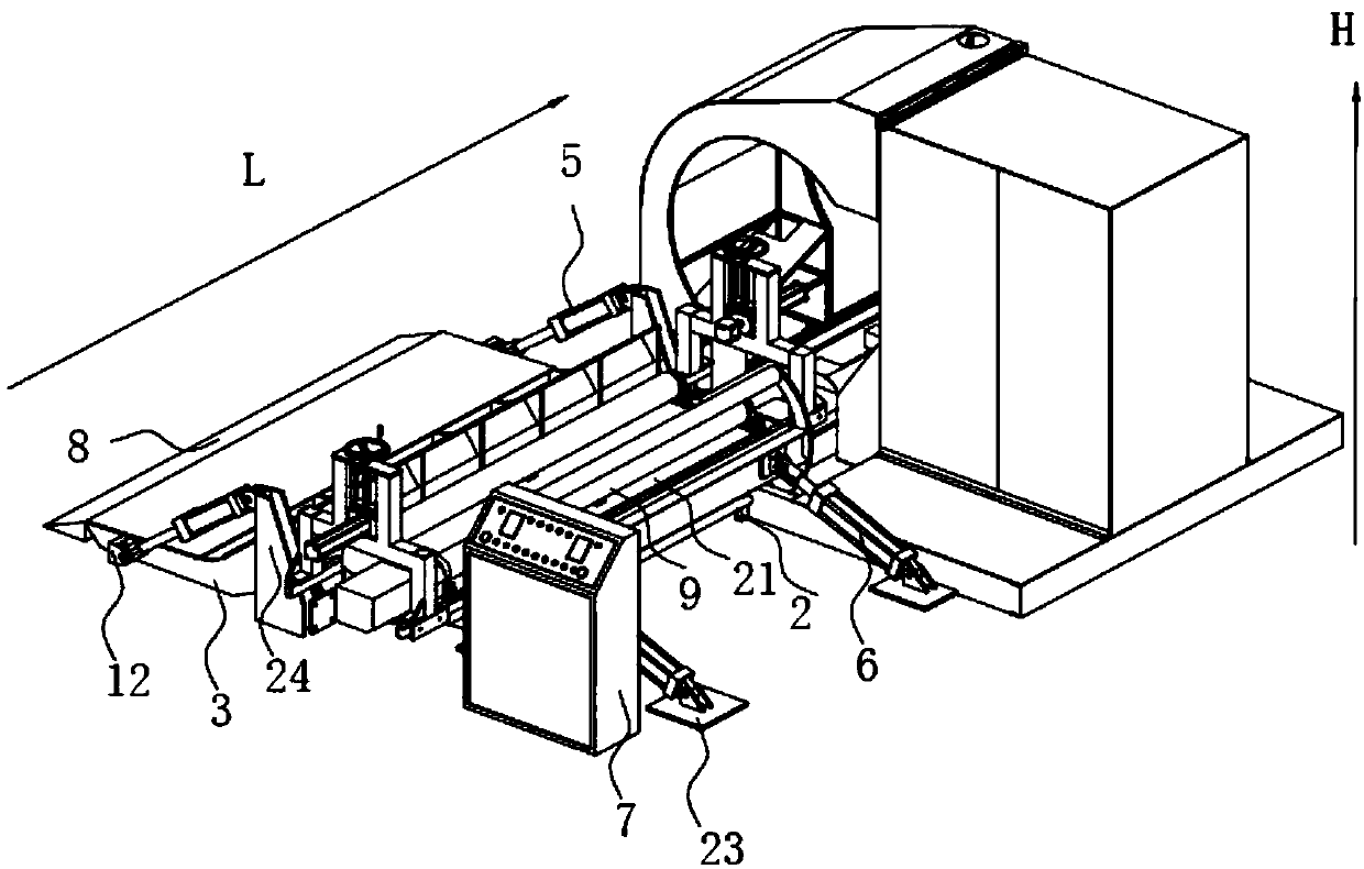 Automatic body paper feeding and discharging device and diving and cutting machine with same