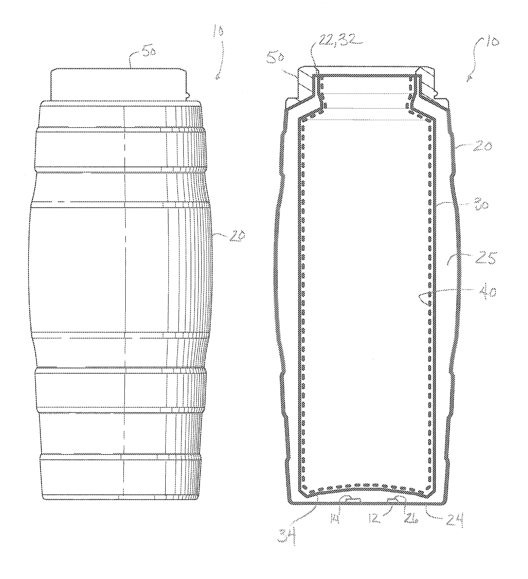 Double-walled, vacuum-insulated container having inner coating cured at high temperature