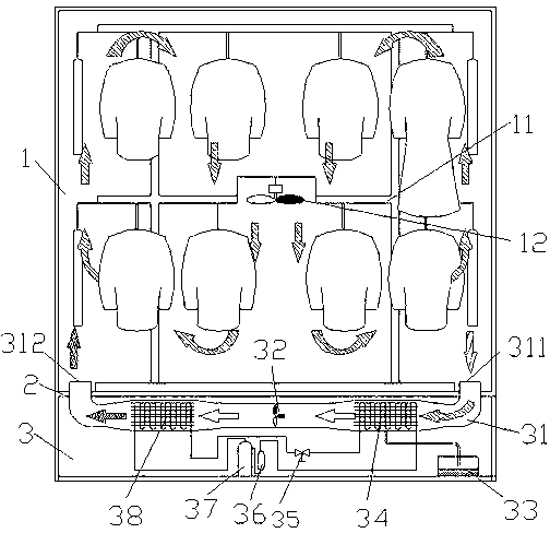 Double-circulation-air-system heat pump type clothes drying cabinet