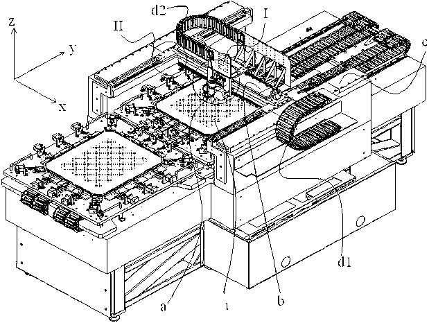 Measuring and welding device in metal mask plate assembling machine and moving mechanism of measuring and welding device