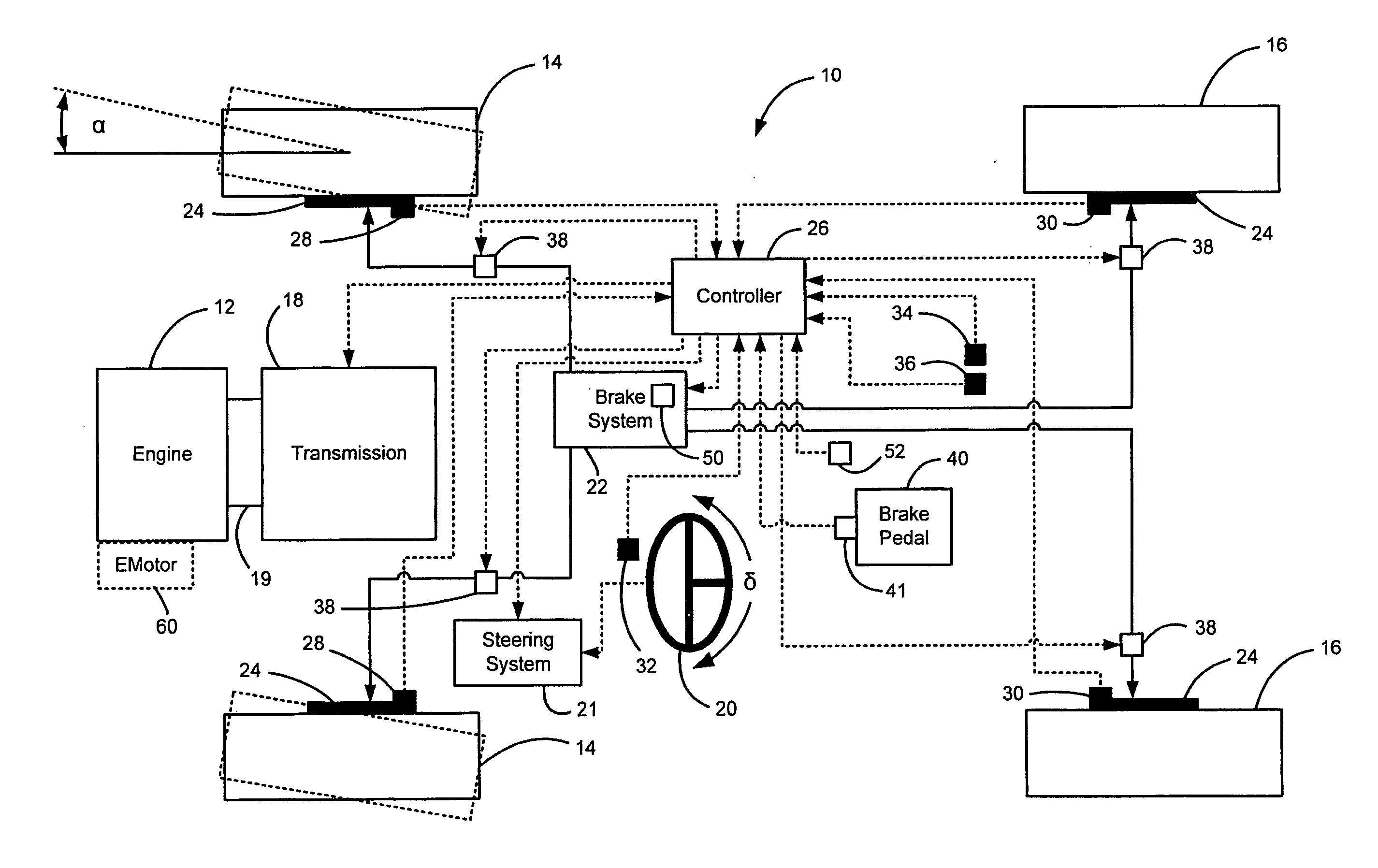 Rollback reduction in hybrid or conventional powertrain vehicle via vehicle stability enhancement system (VSES)