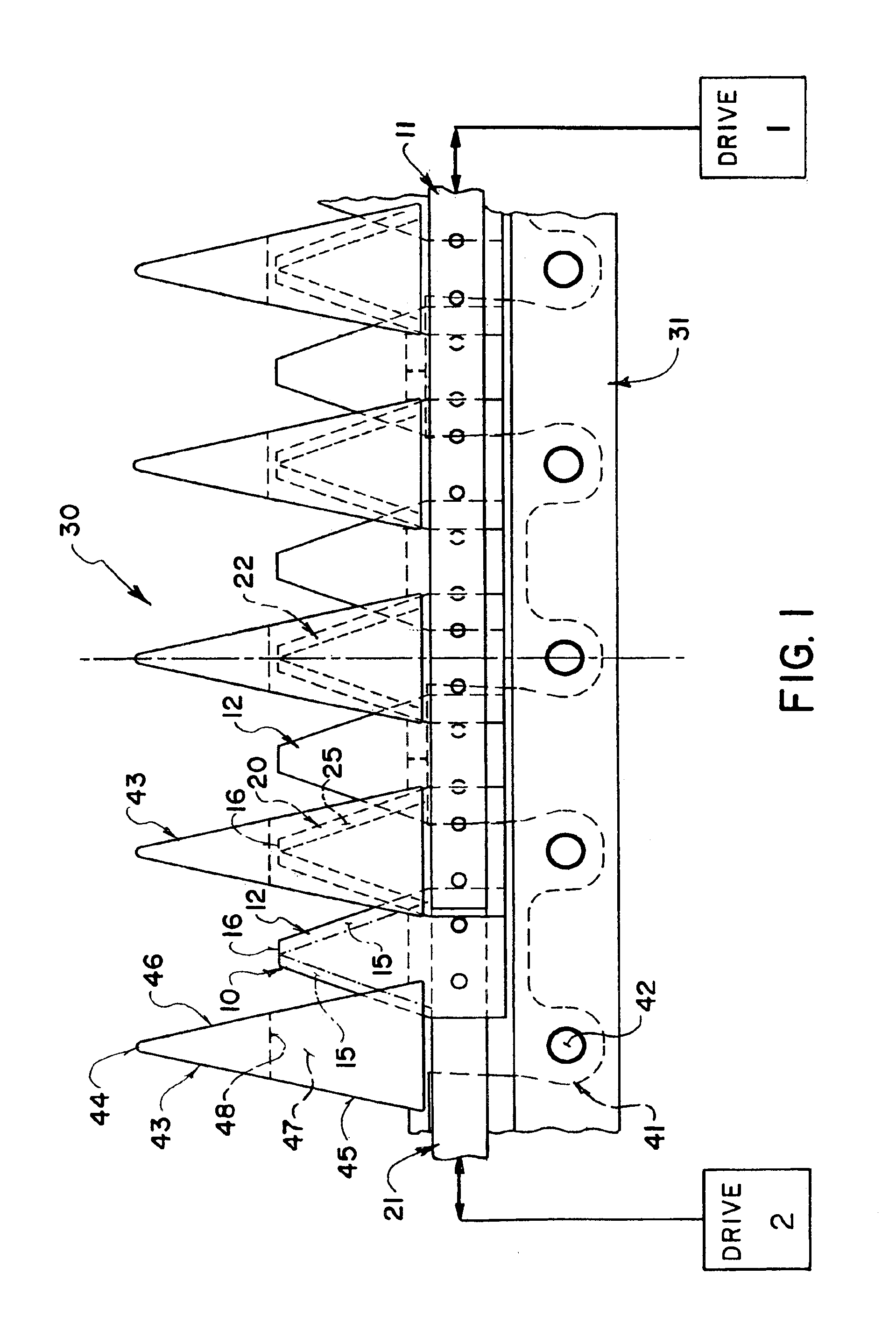 Sickle knife with double overlapping out of phase sickles