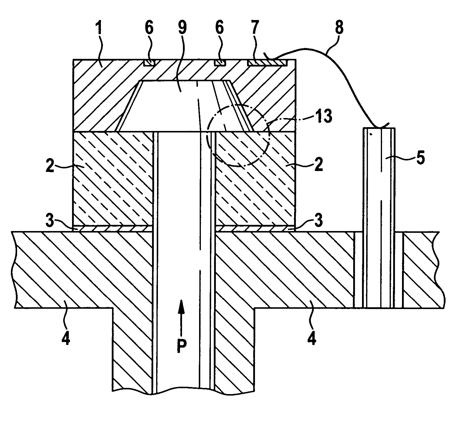 Pressure sensor having a silicon chip on a steel diaphragm