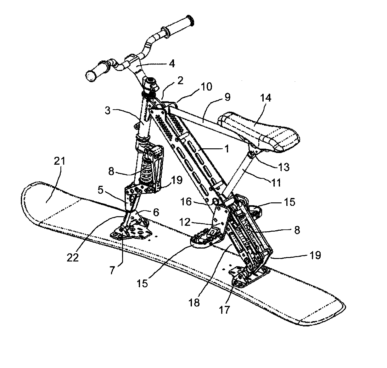 Method and apparatus for control of a collapsible gravity powered snow vehicle