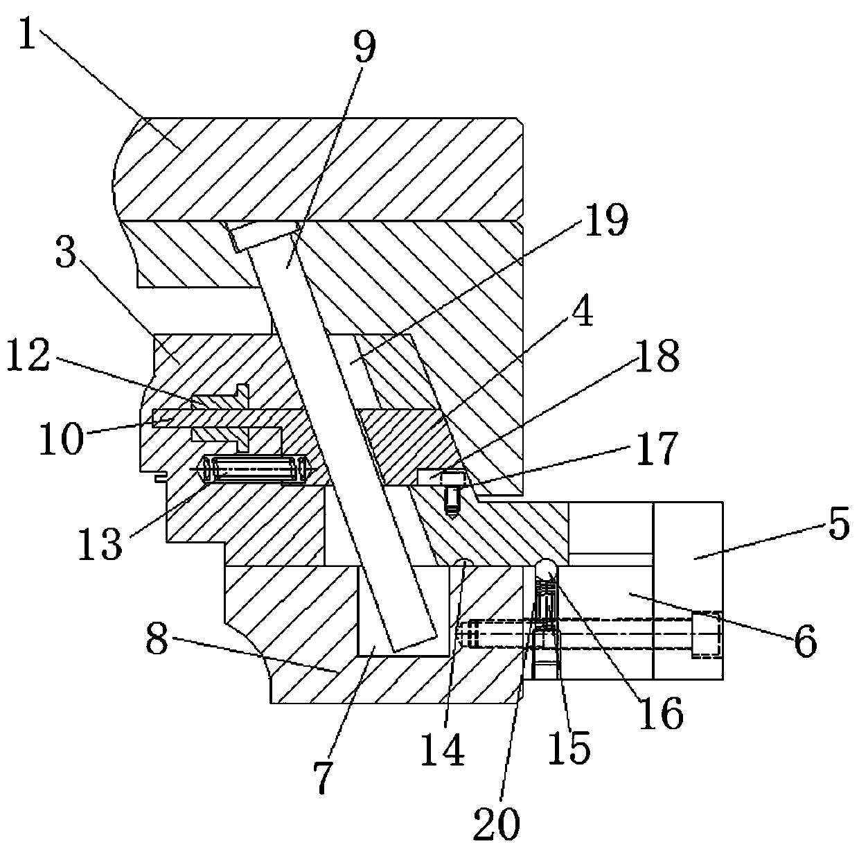 Lateral secondary core-pulling injection mould applied to coffee machine handle production