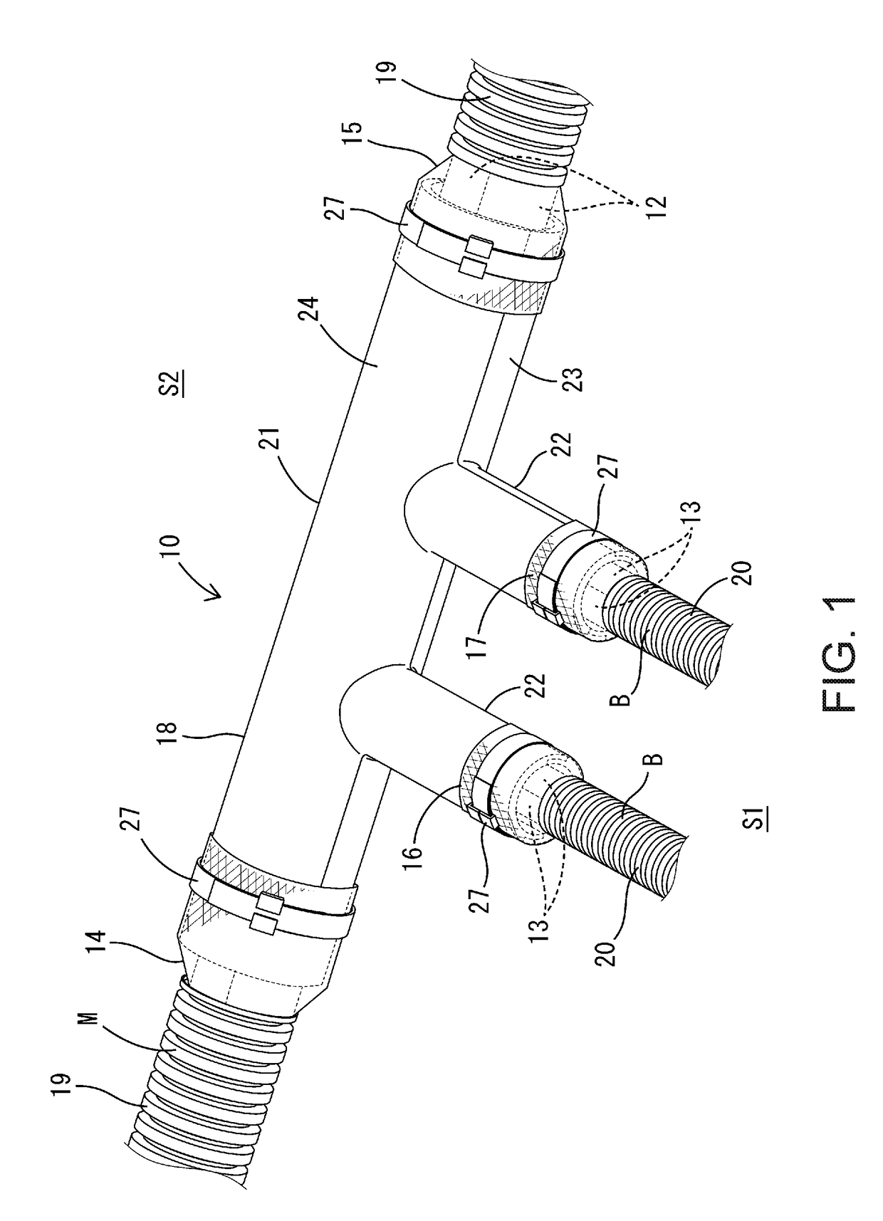 Shielded conductive path and relay connecting member