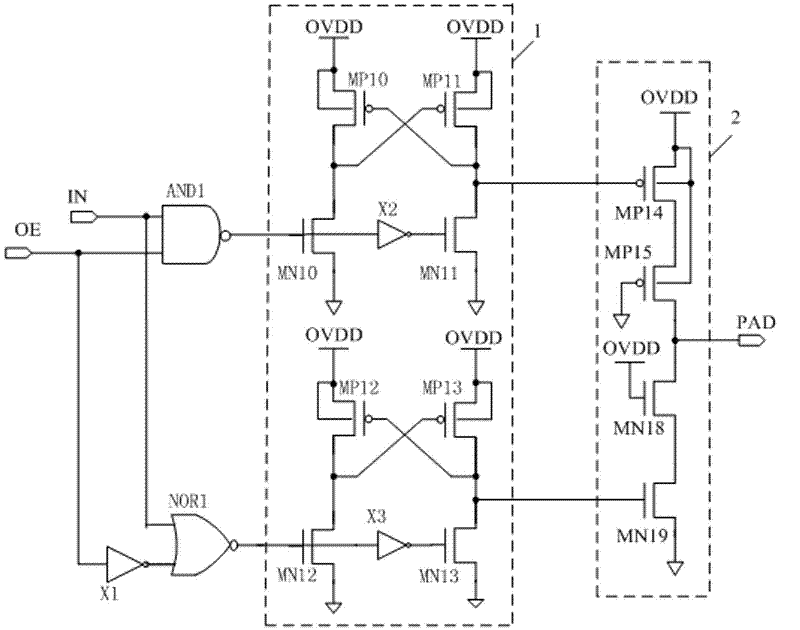 Input output (IO) interface output circuit in microprocessor