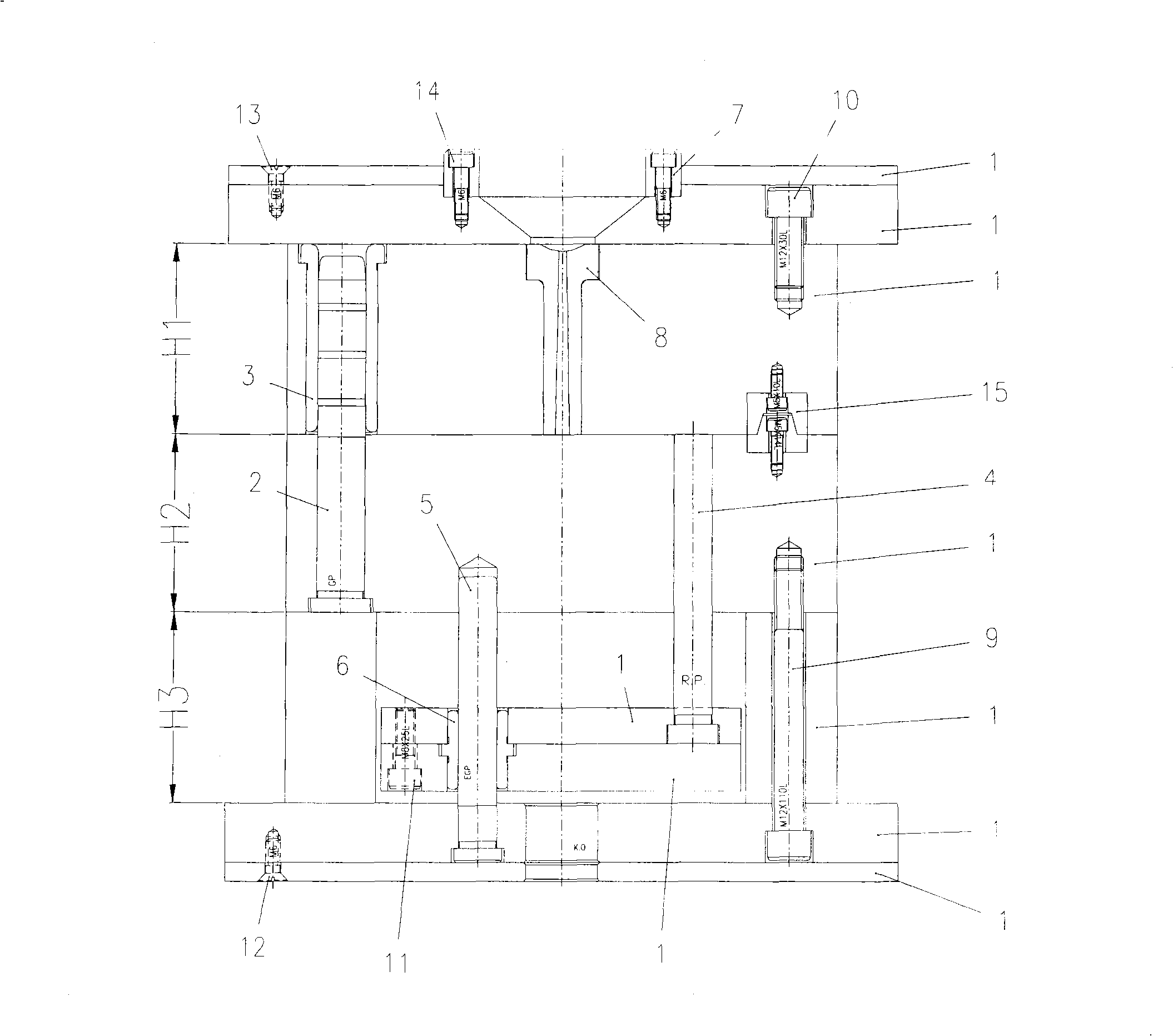 Parametered assembly and design of three-dimensional mould structure and automatic dimension labeling method for two-dimensional figure